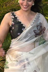 Nadia Black Grey Silk Blouse